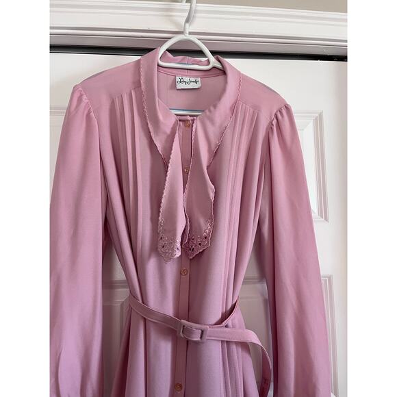 Vintage Lady Jennifer Pink Pleated Dress with Belt Long Sleeve Midi Size READ - Picture 4 of 9